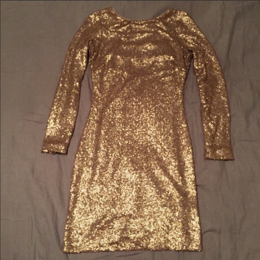 Dress the population gold sequin dress NWOT